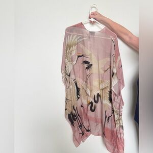 Pink Kimono with Crane Print
